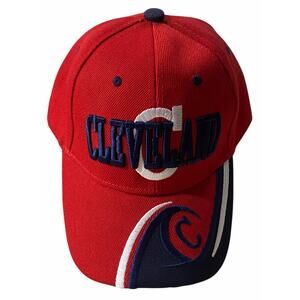 Cleveland Wave Basebal Hat Adult OS Red Blue Embroidered Strapback
